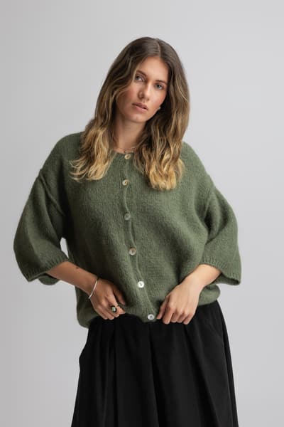 Cardigan din mohair kaki 01359