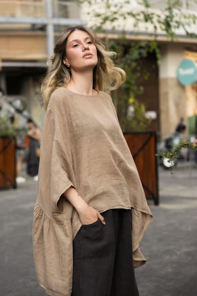 Bluza oversize camel din in 01264