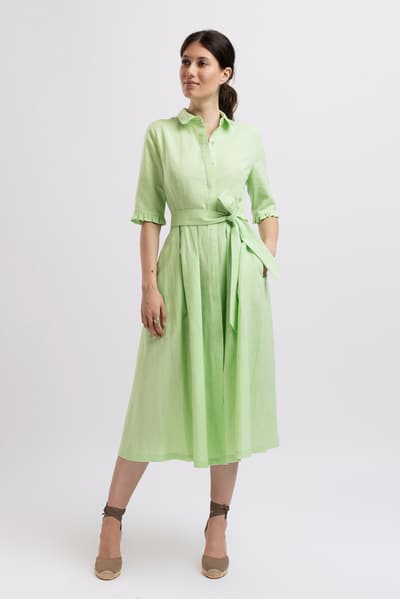 Abito camicia verde chiaro in 100% lino.