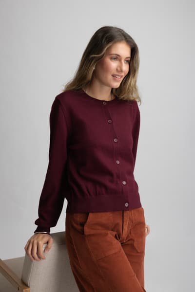 Cardigan fin din lana bordeaux 01367