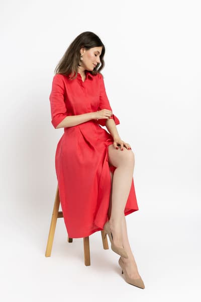 Rochie coral din in natural