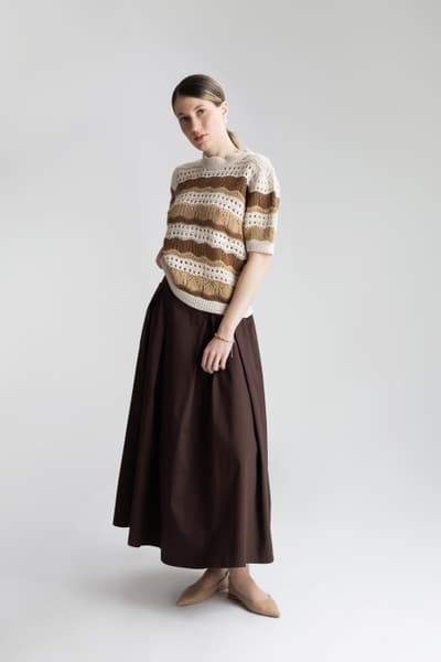 Fusta maro din bumbac cu pliuri