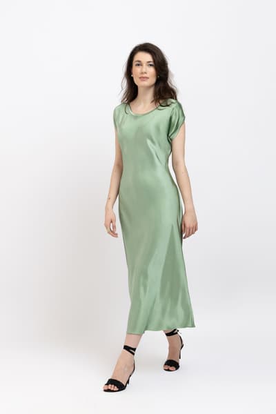 Rochie satin verde celadon
