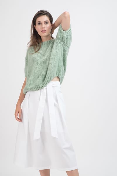 Fusta alba din bumbac cu cordon