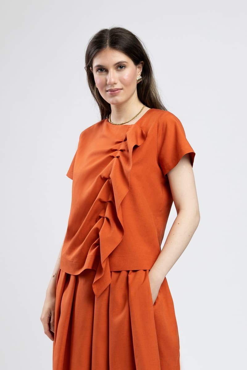 Bluza cărămizie cu fronseuri