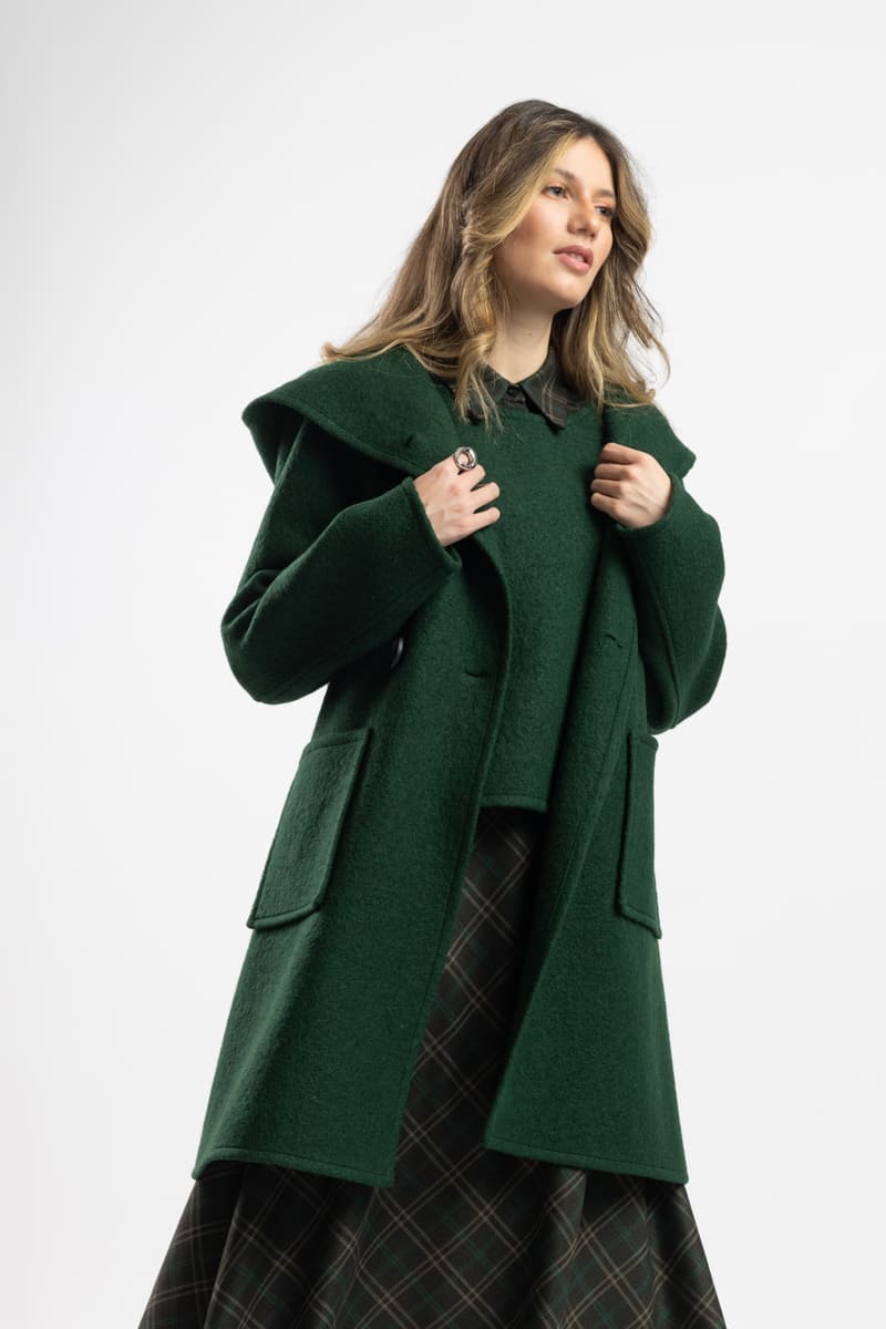 Pardesiu verde cu gluga din lana