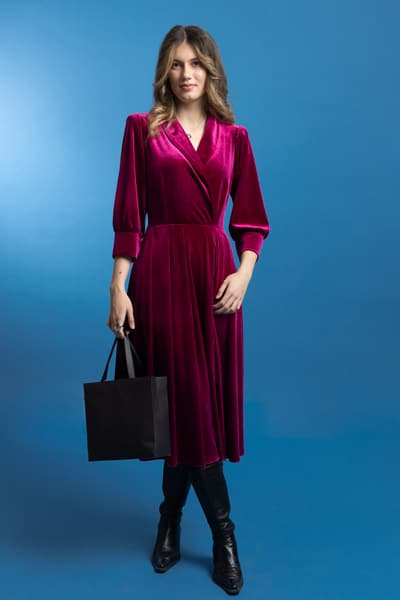 Rochie din catifea dark fucsia