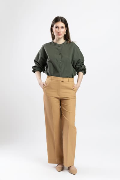 Pantalon drept din in bej