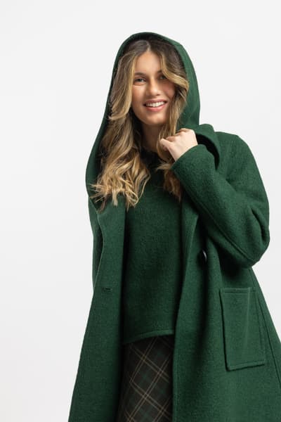 Pardesiu verde cu gluga din lana 