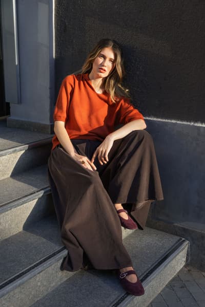 Pantalon din reiat maro 01340