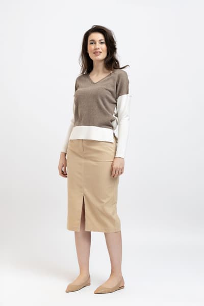 Fustă din catifea reiată beige