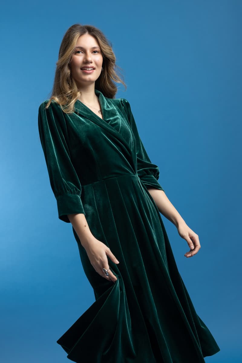 Rochie din catifea dark green