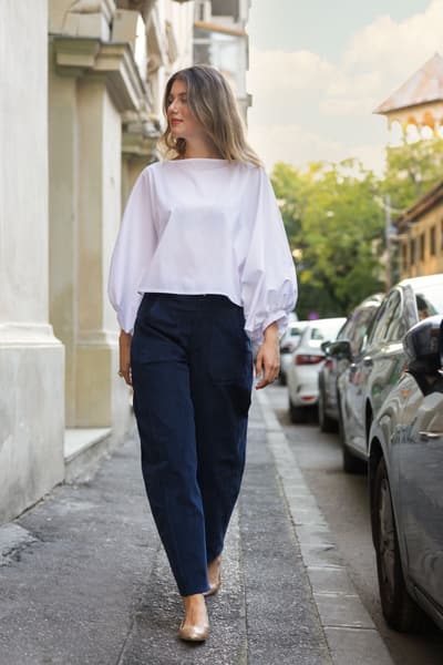 Pantalon barrel navy 01343
