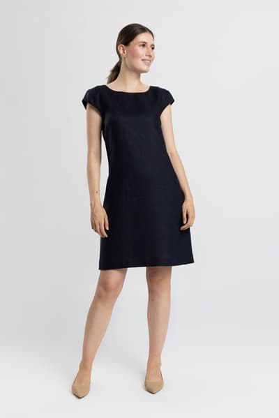 Rochie în A din in bleumarin