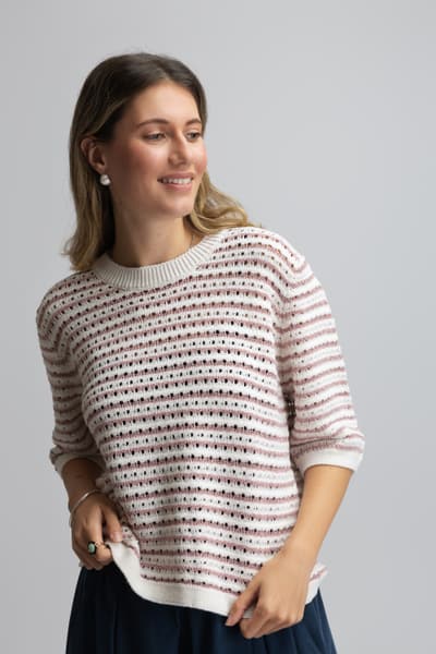 Pulover cu dungi roz 01357