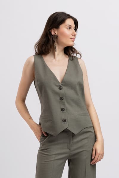 Gilet kaki in lino 100%