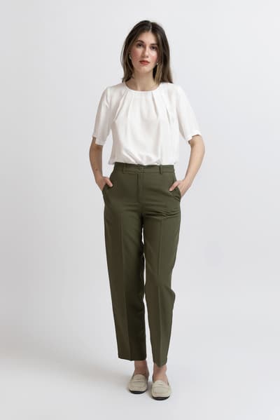 Pantaloni dritti 7/8 kaki