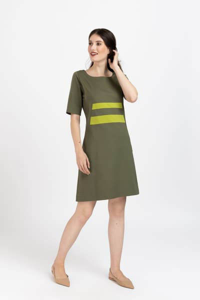 Rochie jerse cu dungi în contrast