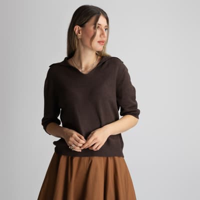 Pulover maro cu guler polo 01344