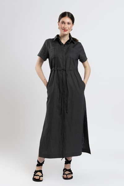 Rochie safari lungă din in natural