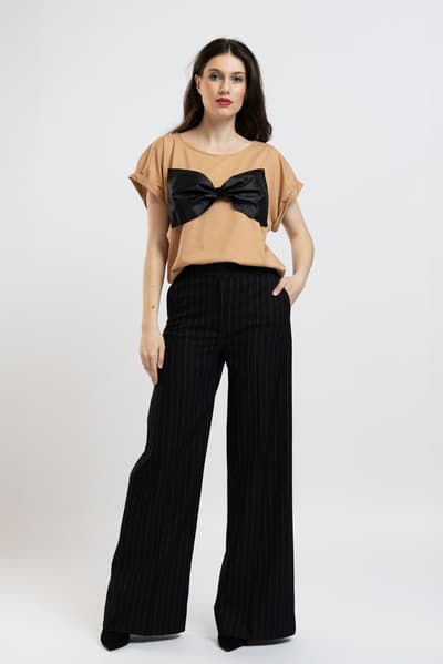 Pantalon negru cu dungi fine