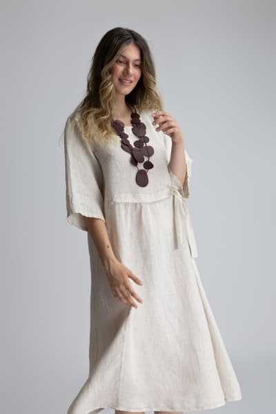 Rochie din in bej 01305